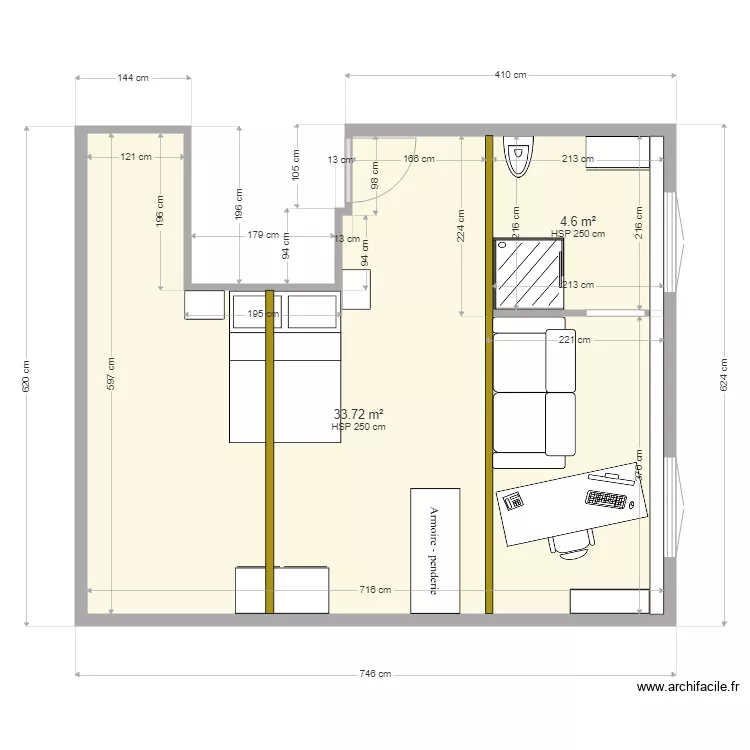 Sdb &eacute;tage complet. Plan de 