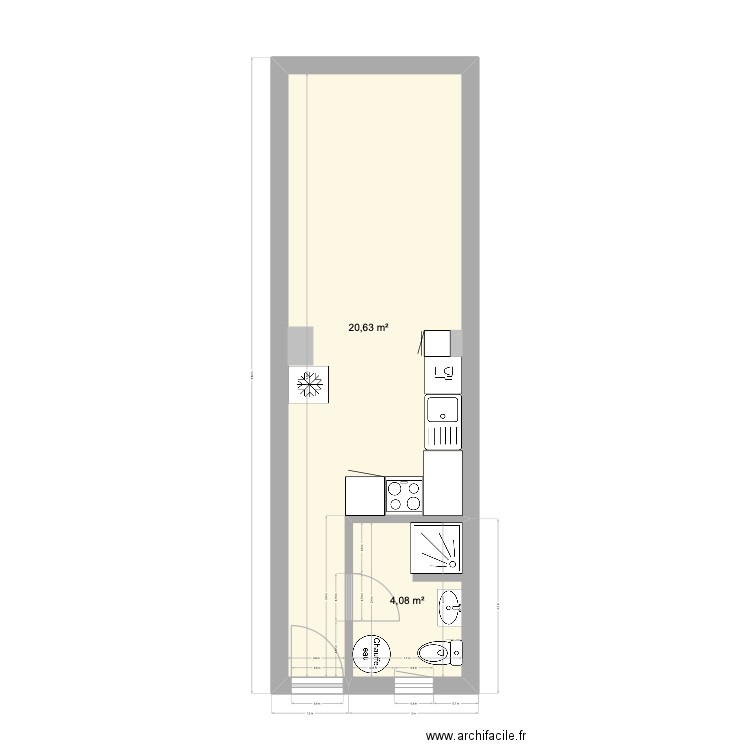 test sub hugo #2. Plan de 2 pièces et 25 m2