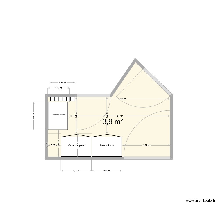 Vestiare Home devient vestiaire Femme. Plan de 1 pièce et 4 m2
