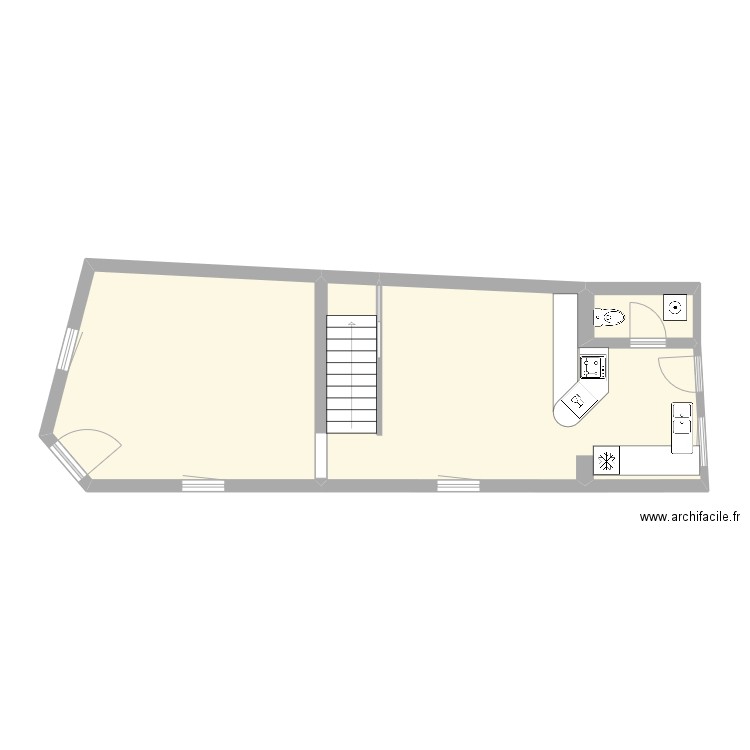 rez - damp. Plan de 3 pièces et 57 m2