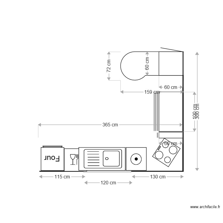 Elements de cuisine goutte. Plan de 0 pièce et 0 m2