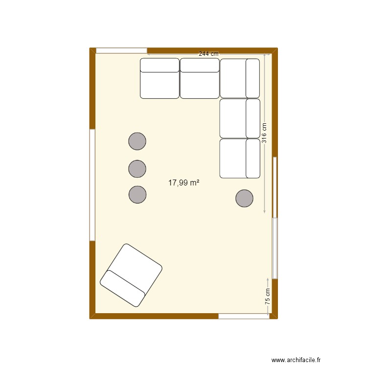 Véranda moi. Plan de 1 pièce et 18 m2