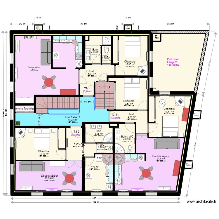 LeParisCoiffCombCU1. Plan de 92 pièces et 1186 m2