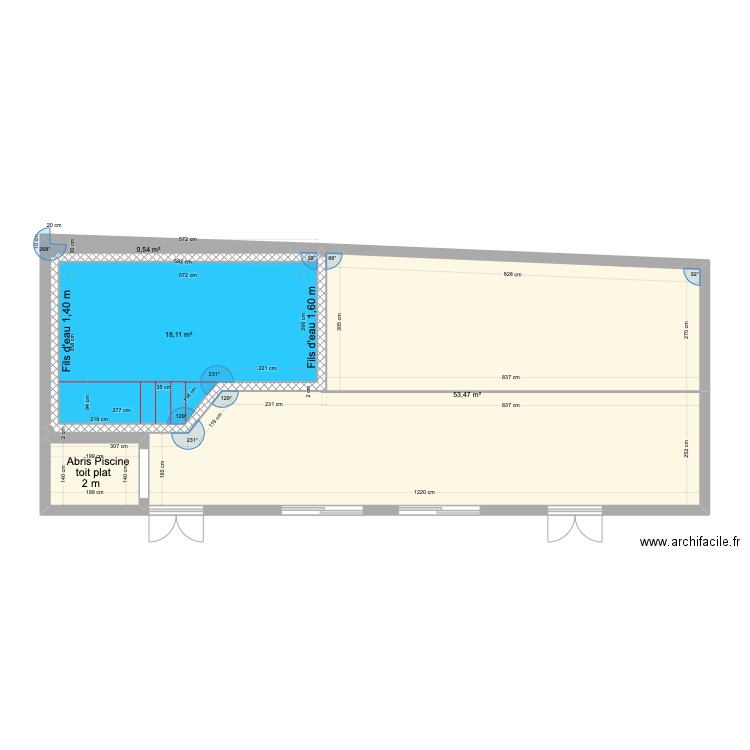 Piscine perso. Plan de 4 pièces et 75 m2