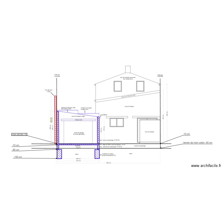 plan de coupe du terrain sans projet d'extension. Plan de 0 pièce et 0 m2