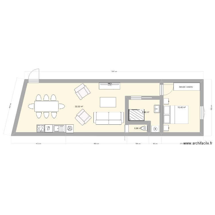 Maison_temporaireV1. Plan de 4 pièces et 48 m2
