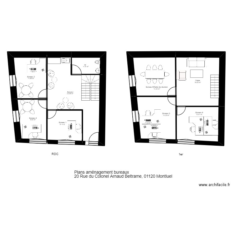 Bureau Montluel. Plan de 9 pièces et 121 m2