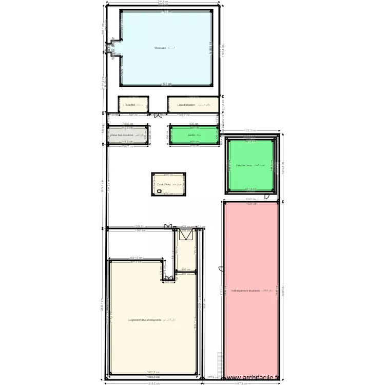 Schema general Mosque maison Imam loge etudiand accessoires. Plan de 