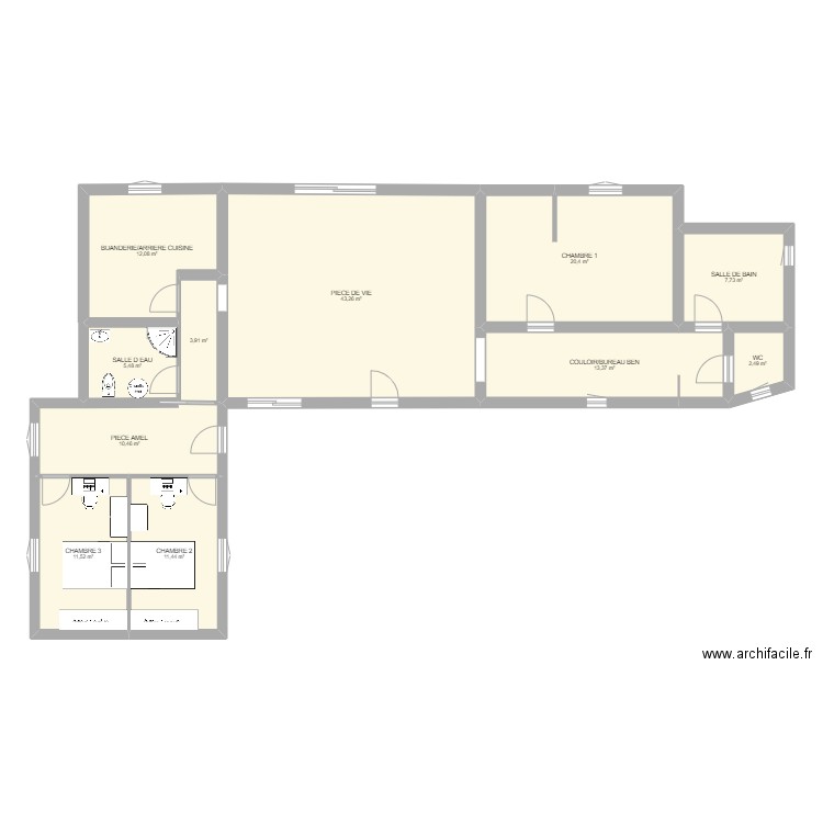 AGRANDISSEMENT MAISON. Plan de 11 pièces et 142 m2