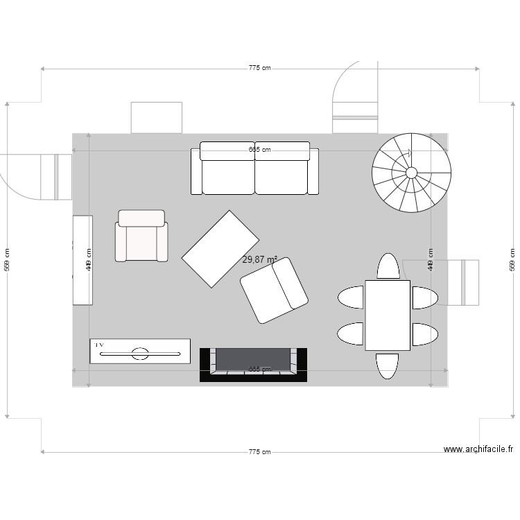 salon salle a manger hauteville. Plan de 1 pièce et 30 m2