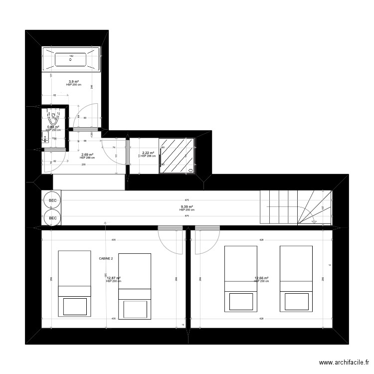 sabai sous sol new. Plan de 7 pièces et 45 m2