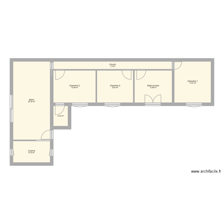 Maison Bourroche V2. Plan de 8 pièces et 79 m2