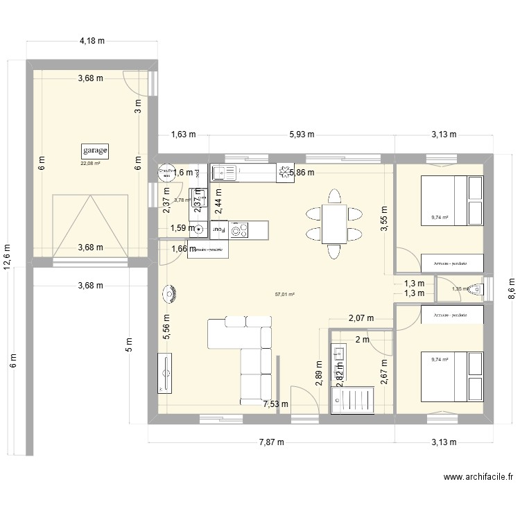 maison 2. Plan de 6 pièces et 104 m2