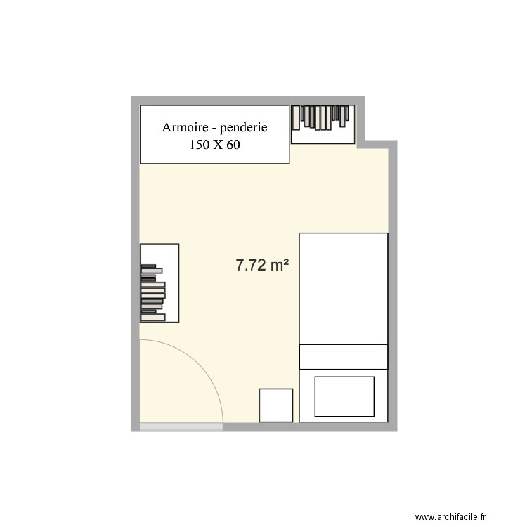 Chambre Marlene v2. Plan de 1 pièce et 8 m2