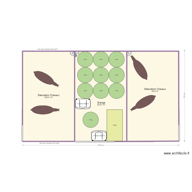 Hangar Abris V5 12x7. Plan de 3 pièces et 81 m2