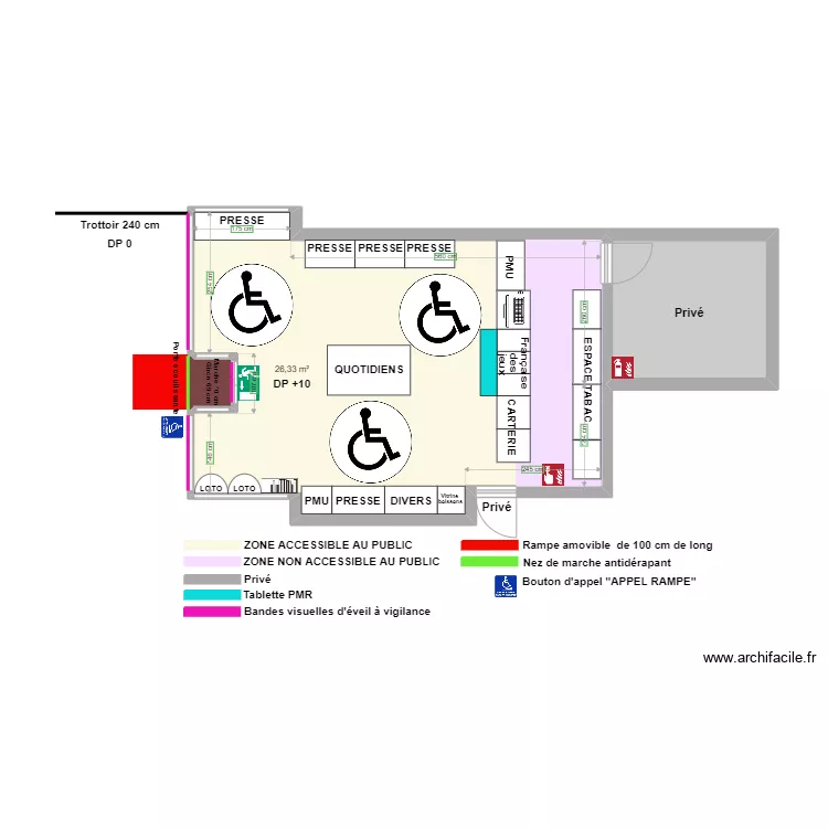 TABAC PRESSE LOTO après travaux avec espace de rotation. Plan de TABAC PRESSE LOTO après travaux avec espace de rotation. Plan de