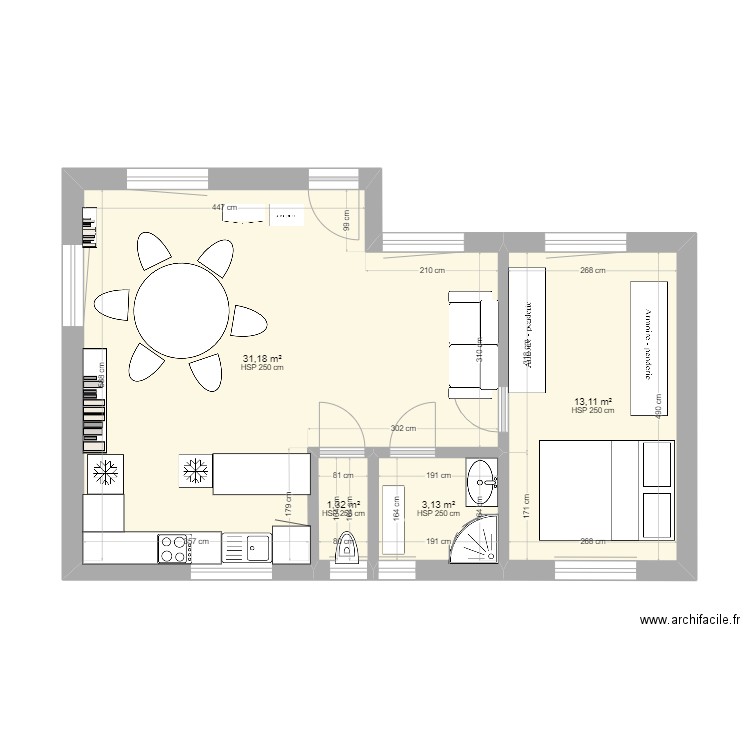 maison 49m2. Plan de 4 pièces et 49 m2