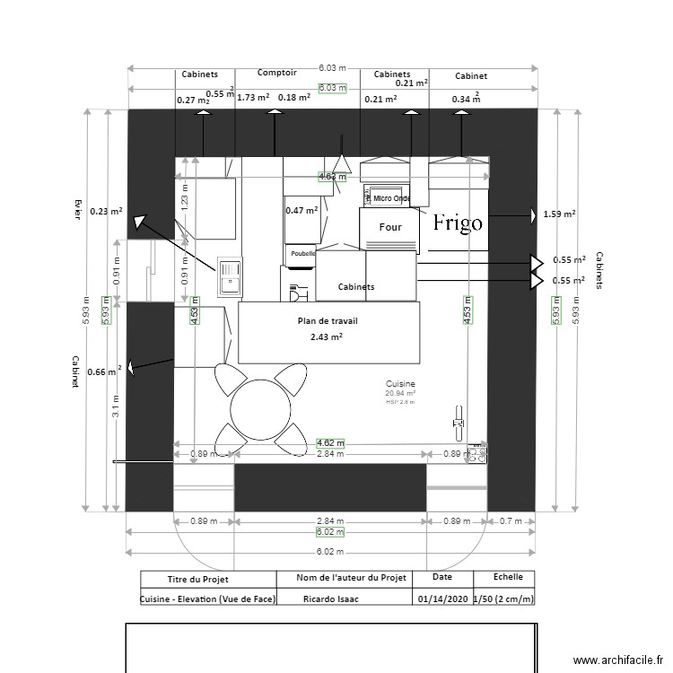 PLAN   CUISINE VUE DE FACE ELEVATION. Plan de 0 pièce et 0 m2