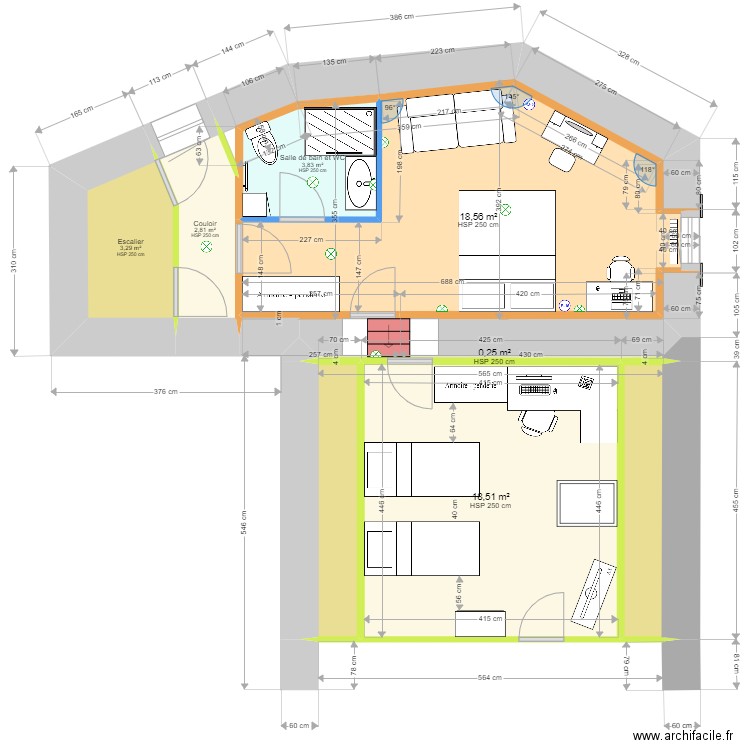 MarSylTour4étageV3Meublé. Plan de 8 pièces et 53 m2