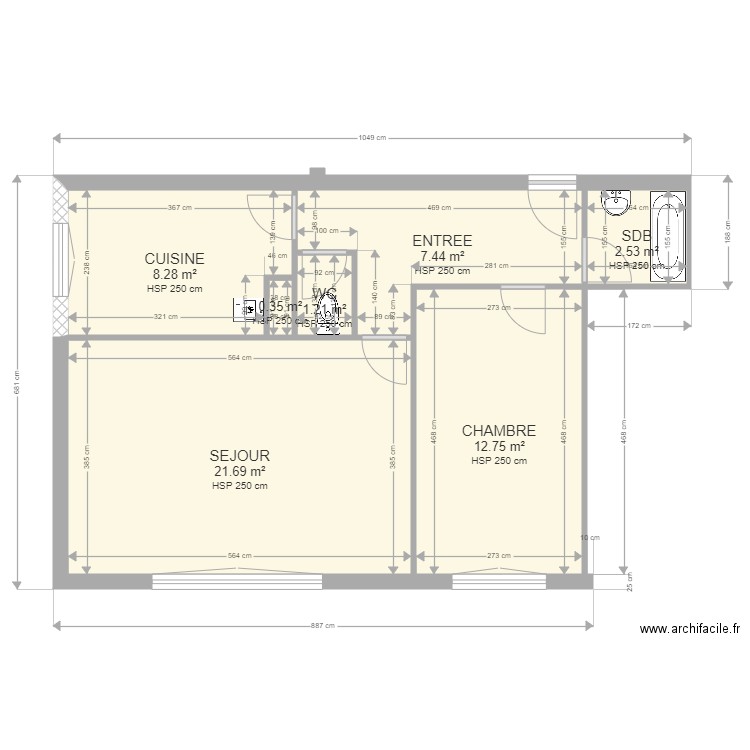 SERGIC. Plan de 7 pièces et 54 m2