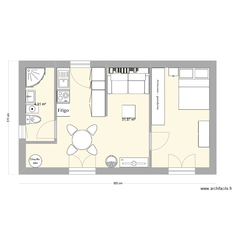 plan 3. Plan de 2 pièces et 36 m2