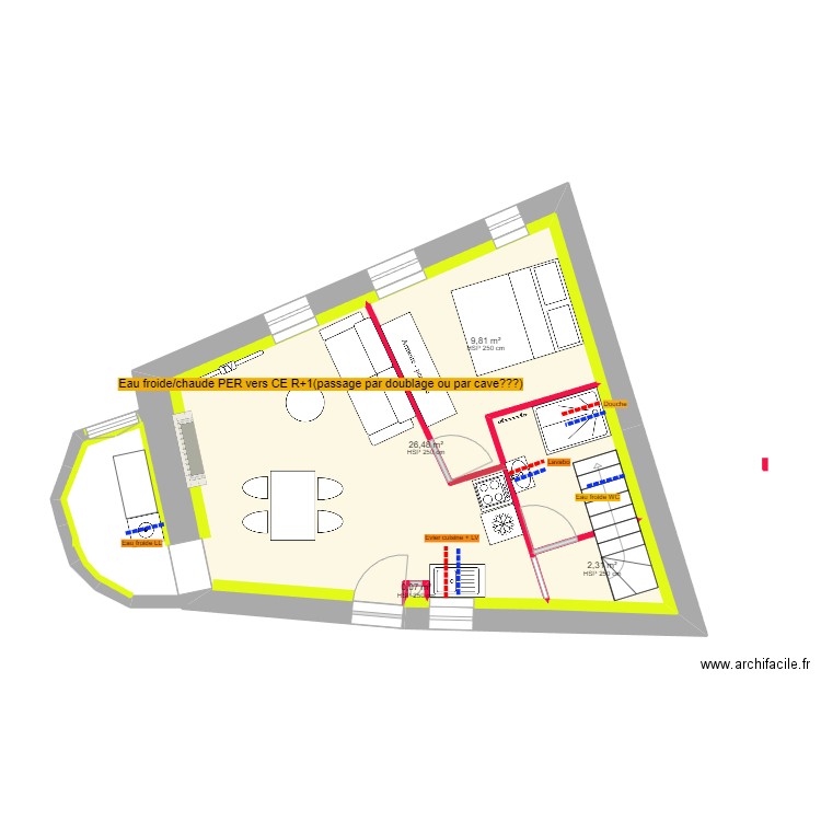 Razvan et Claire PLOMBERIE. Plan de 4 pièces et 55 m2