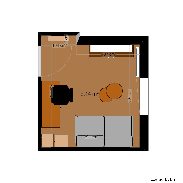 coin tv / bureau. Plan de 1 pièce et 9 m2