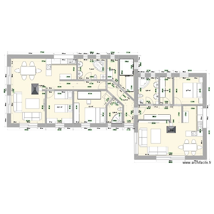 Krajša. Plan de 12 pièces et 152 m2