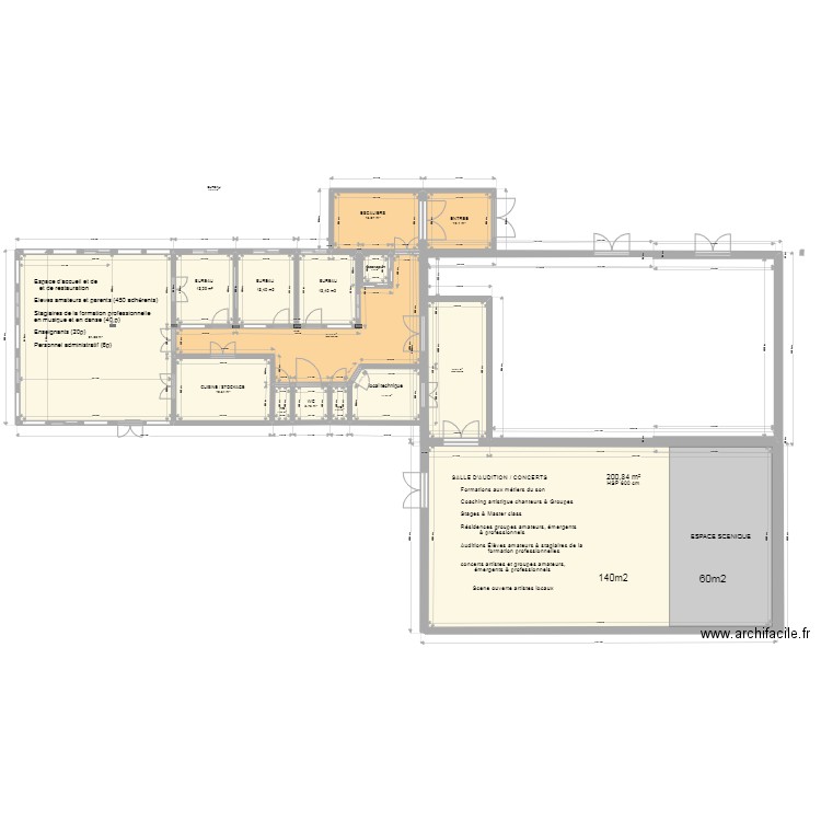 RC et SALLE AUDITION IMPULSE maj 25-06-22 (BRUNE. Plan de 14 pièces et 459 m2