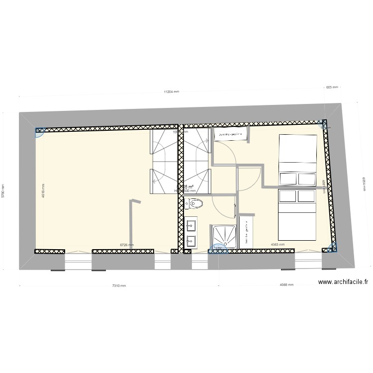 SCI sureau etage. Plan de 1 pièce et 52 m2