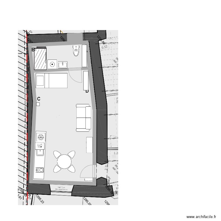 Studio - plan def 1B. Plan de 0 pièce et 0 m2