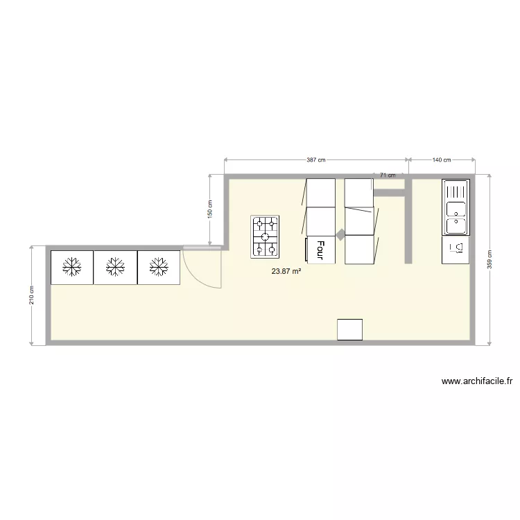 cuisine et r&eacute;serve. Plan de 