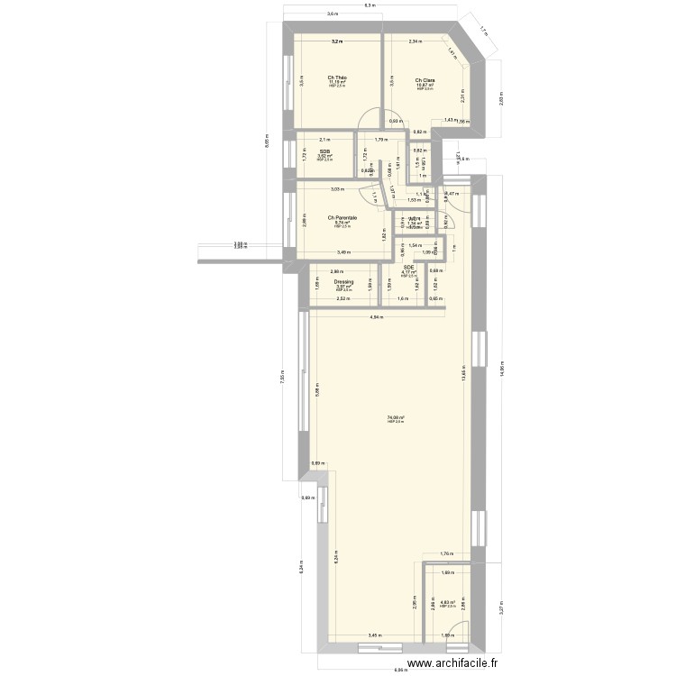Olivier. Plan de 9 pièces et 124 m2