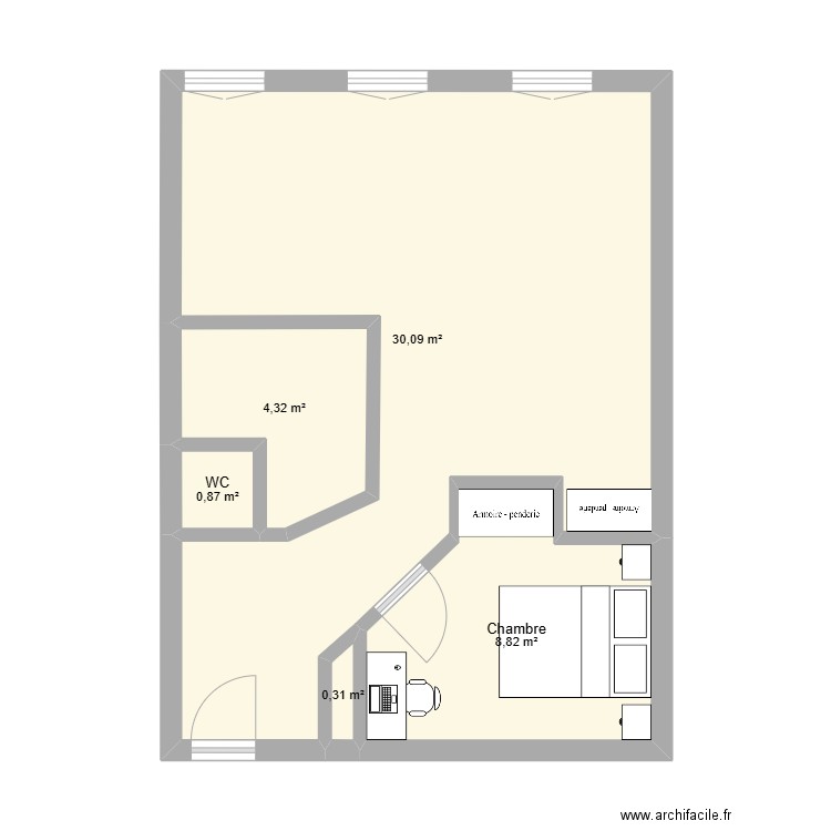 2iem place Gambetta. Plan de 5 pièces et 44 m2