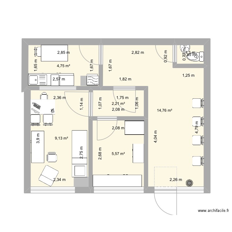 uis5. Plan de 6 pièces et 37 m2