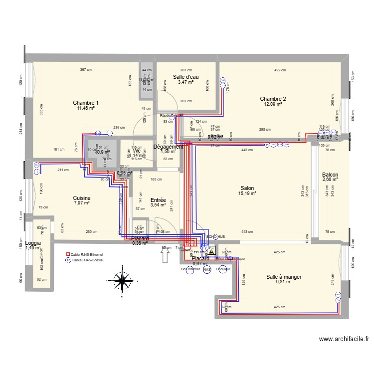 Appartement T4-côtes. Plan de 18 pièces et 73 m2