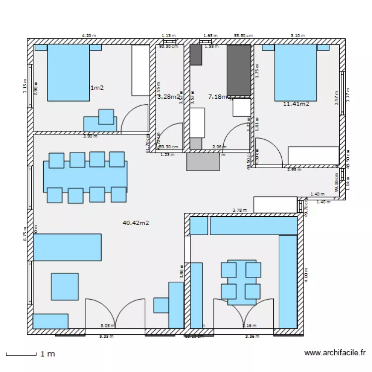 Haut maison - cloisons abbatues - meubles. Plan de 