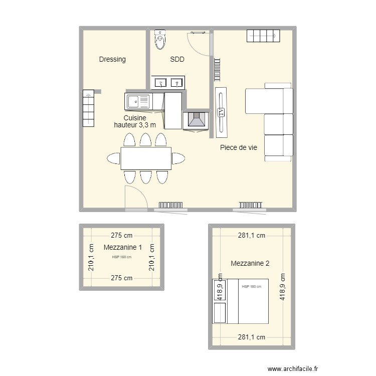 Plan - RDC entrée. Plan de 4 pièces et 63 m2