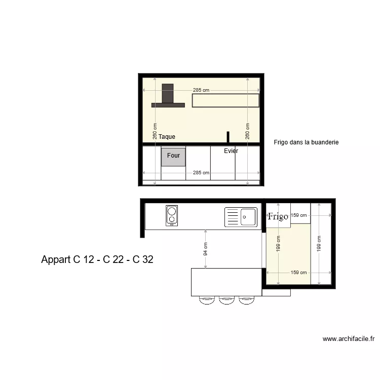 Clos105 cuisine C 12  C 22  C 32. Plan de 