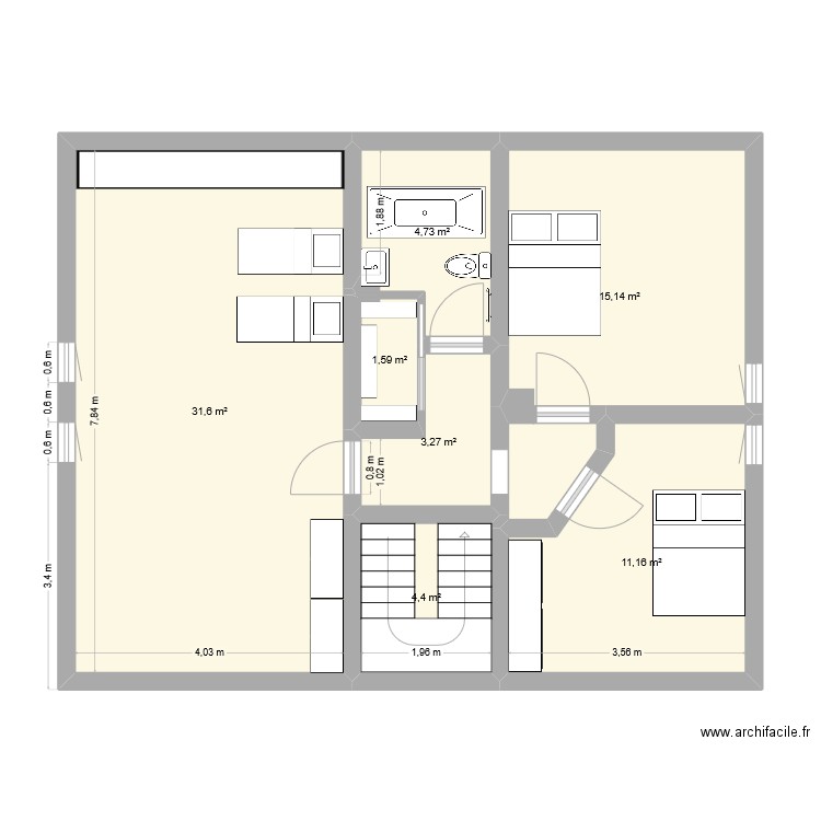 1er. Plan de 7 pièces et 72 m2