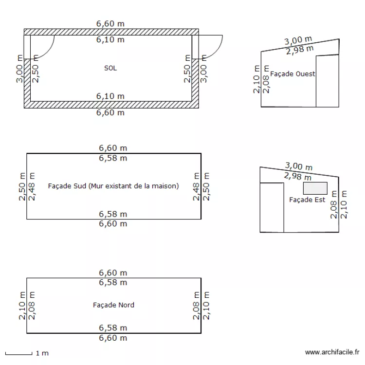 ABRI DE JARDIN: SOL ET FACADES. Plan de 