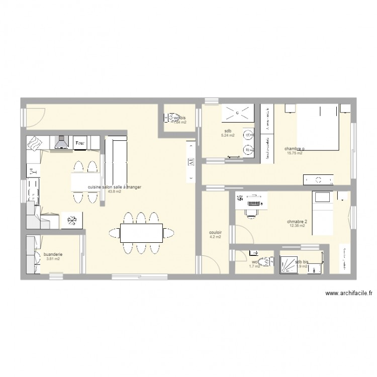 maison 1 pour 3. Plan de 9 pièces et 90 m2