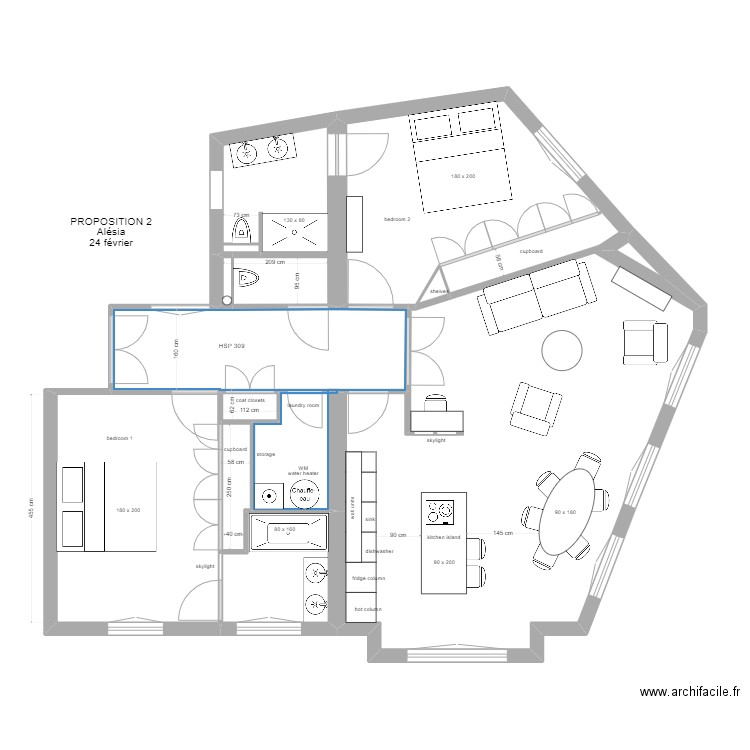 PROPOSITION CUISINE OUVERTE 2. Plan de 10 pièces et 95 m2