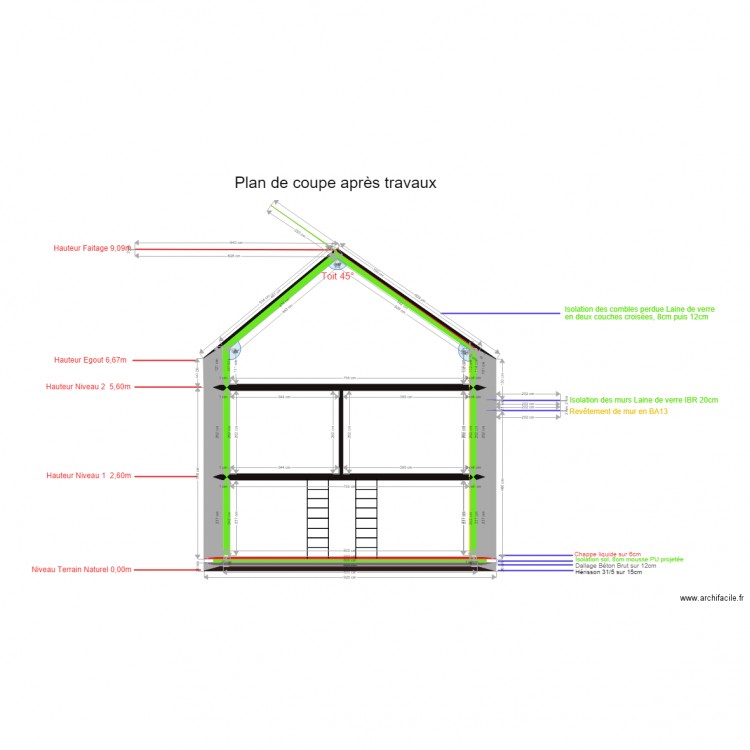 Plan de coupe immeuble apres travaux. Plan de 0 pièce et 0 m2