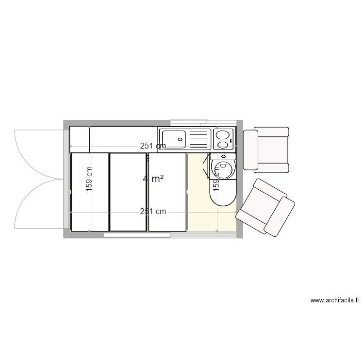 fourgon. Plan de 1 pièce et 4 m2