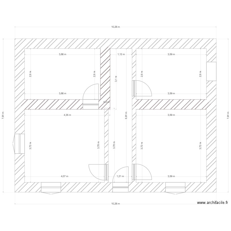 rez de chaussee. Plan de 4 pièces et 56 m2