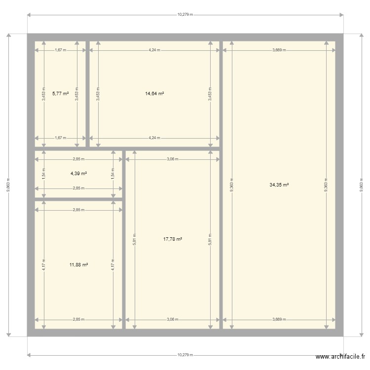 RASH. Plan de 6 pièces et 89 m2