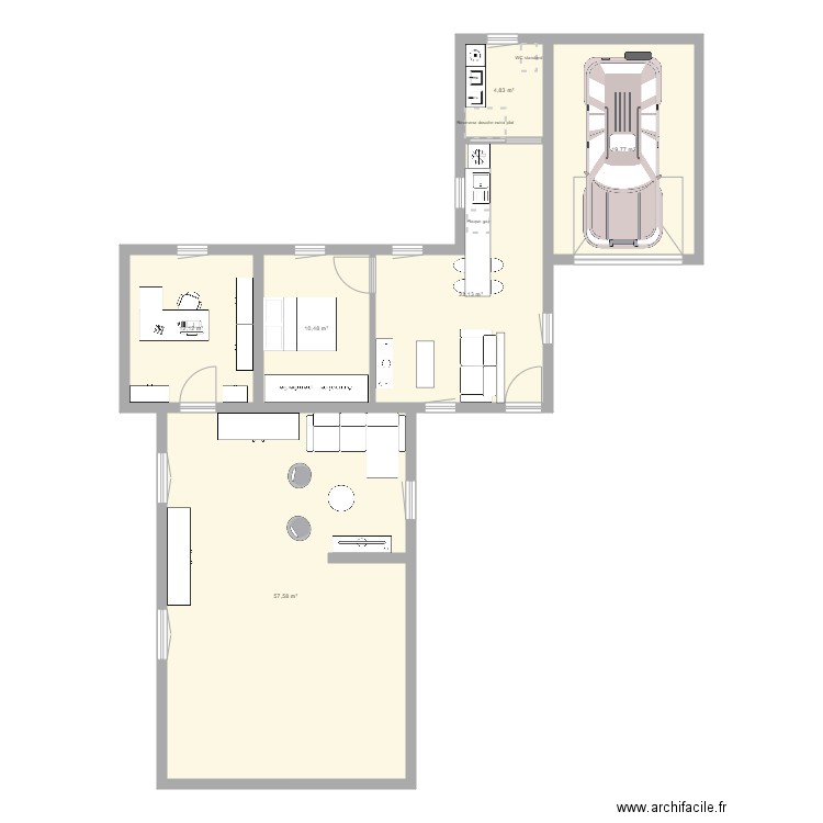 Aménagement Garage PD2. Plan de 6 pièces et 127 m2