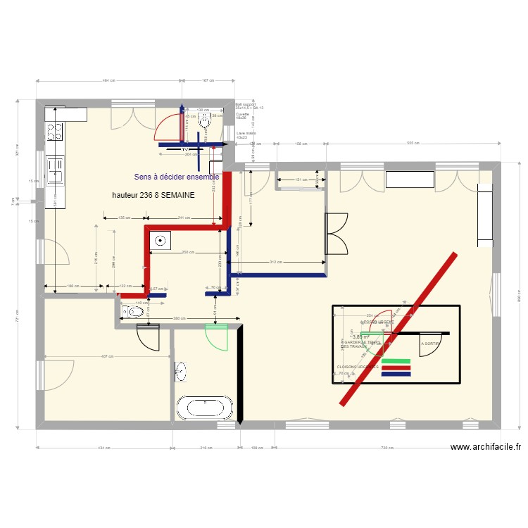                    Yvrac RDC PROJET Cloisons urgentes. Plan de 4 pièces et 131 m2