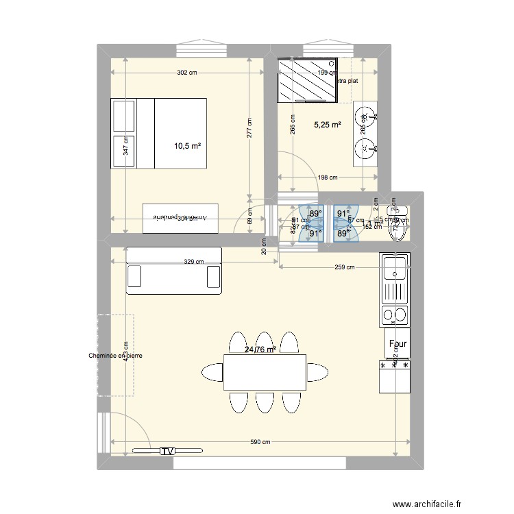 plan jp. Plan de 4 pièces et 42 m2